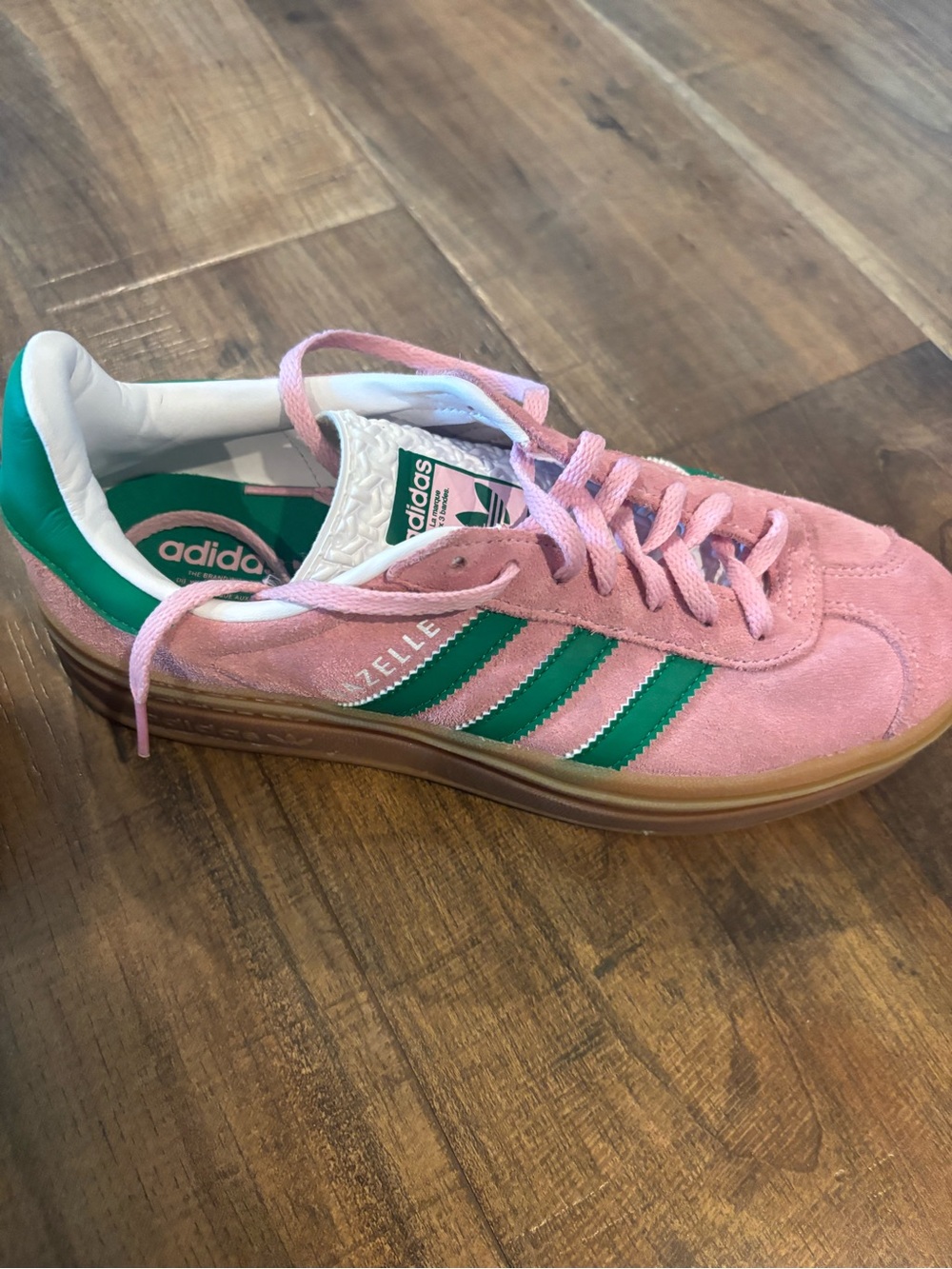 adidas Pink Suede Sneakers with Green Stripes - Picture 3 of 4
